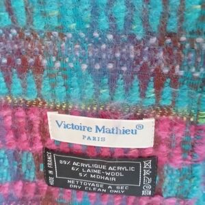 Victoire Mathieu Paris Woven Scarf Teal Pink‎ Purple Gold Metallic Fringe